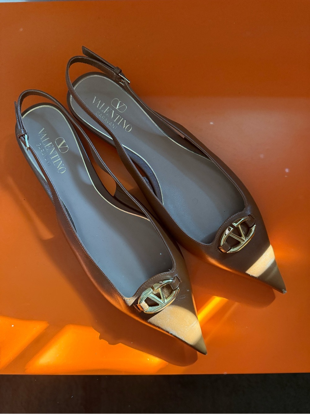Valentino Brown Pointed Slingbacks - Picture 2 of 4